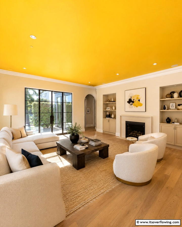 Yellow Ceiling for an Unexpected Twist - 25 Yellow Living Room Ideas to Brighten Your Home