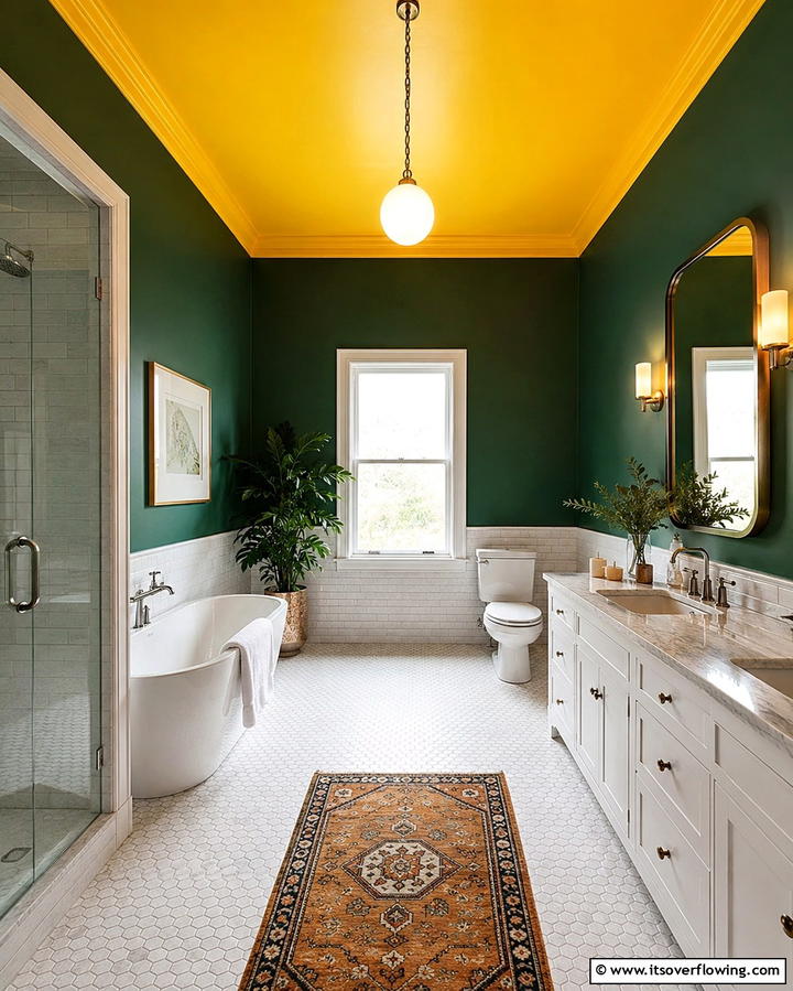 Yellow Ceiling with Green Walls - 20 Yellow and Green Bathroom Ideas for a Fresh Look