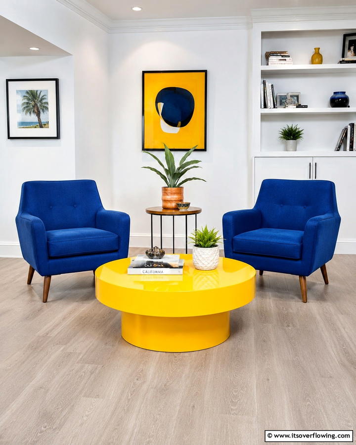 Yellow Coffee Tables with Blue Chairs - 25 Yellow and Blue Living Room Ideas for a Fresh Look