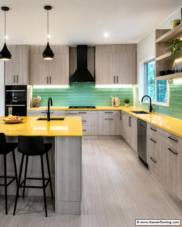Yellow Countertops with Green Backsplash - 25 Green and Yellow Kitchen Ideas for Freshness