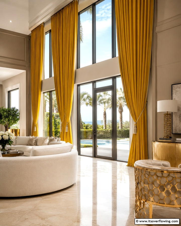 Yellow Curtains as a Focal Point - 25 Yellow Living Room Ideas to Brighten Your Home