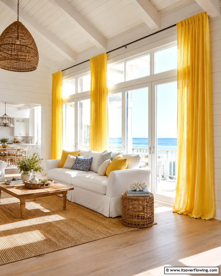 Yellow Curtains to Frame Natural Light - 25 Yellow Living Room Ideas to Brighten Your Home