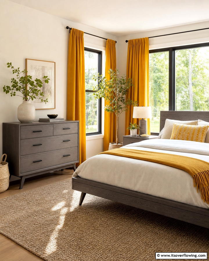 Yellow Curtains with Grey Furniture - 25 Yellow and Grey Bedroom Ideas for a Chic Look