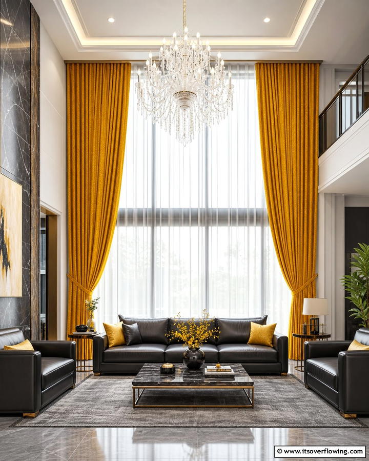 Yellow Curtains with Grey Furniture - 25 Grey and Yellow Living Room Ideas
