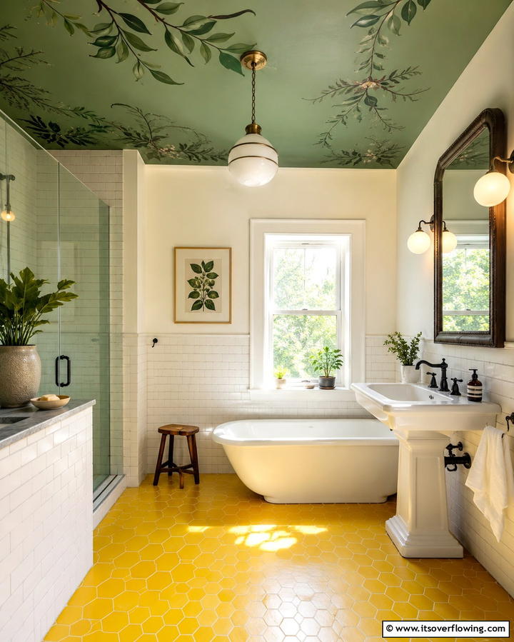 Yellow Floor Tiles with Green Ceiling - 20 Yellow and Green Bathroom Ideas for a Fresh Look