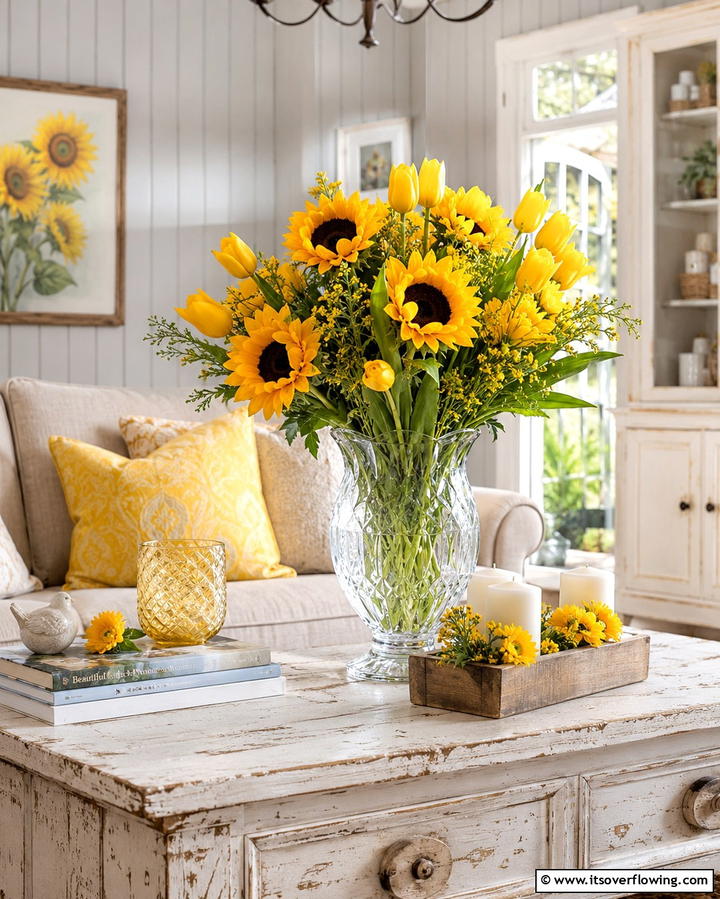Yellow Floral Arrangements for Natural Charm - 25 Yellow Living Room Ideas to Brighten Your Home