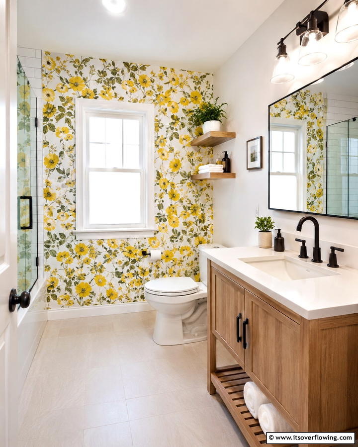 Yellow Floral Themes - 30 Cheerful Yellow Bathroom Decor Ideas for 2024