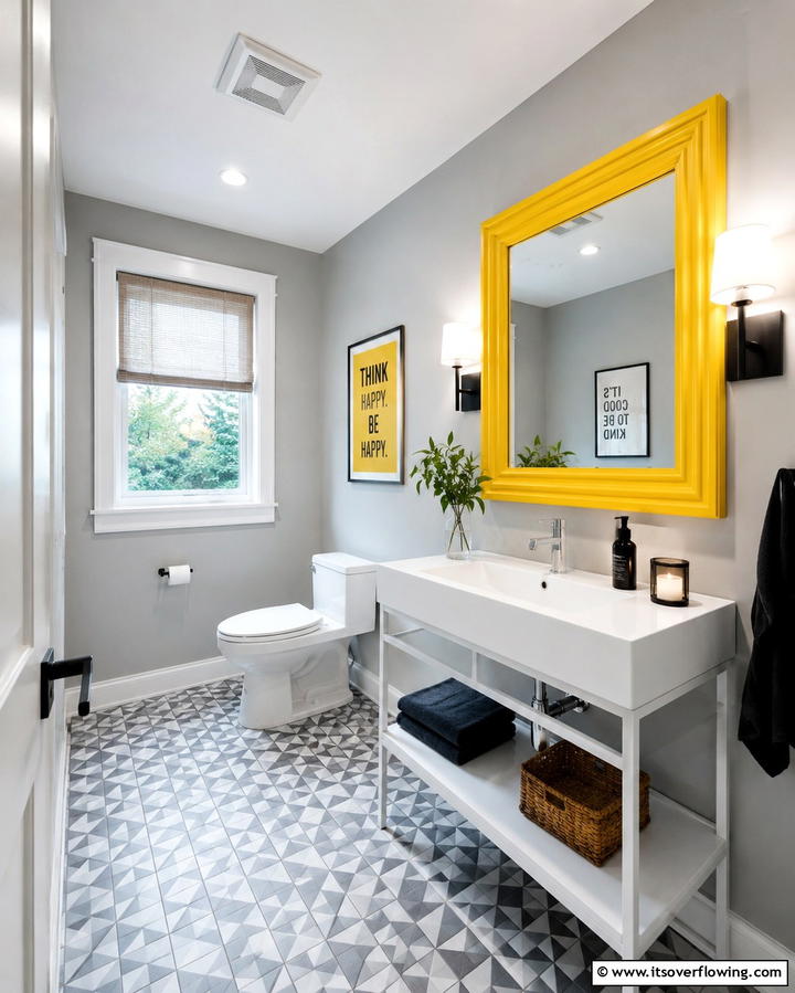 Yellow Framed Mirror - 30 Cheerful Yellow Bathroom Decor Ideas for 2024