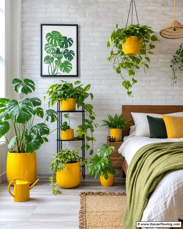 Yellow Indoor Plants - 30 Yellow Bedroom Ideas to Brighten Your Sleep Space