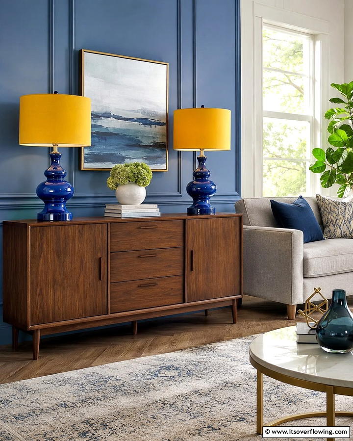 Yellow Lamps with Blue Bases - 25 Yellow and Blue Living Room Ideas for a Fresh Look