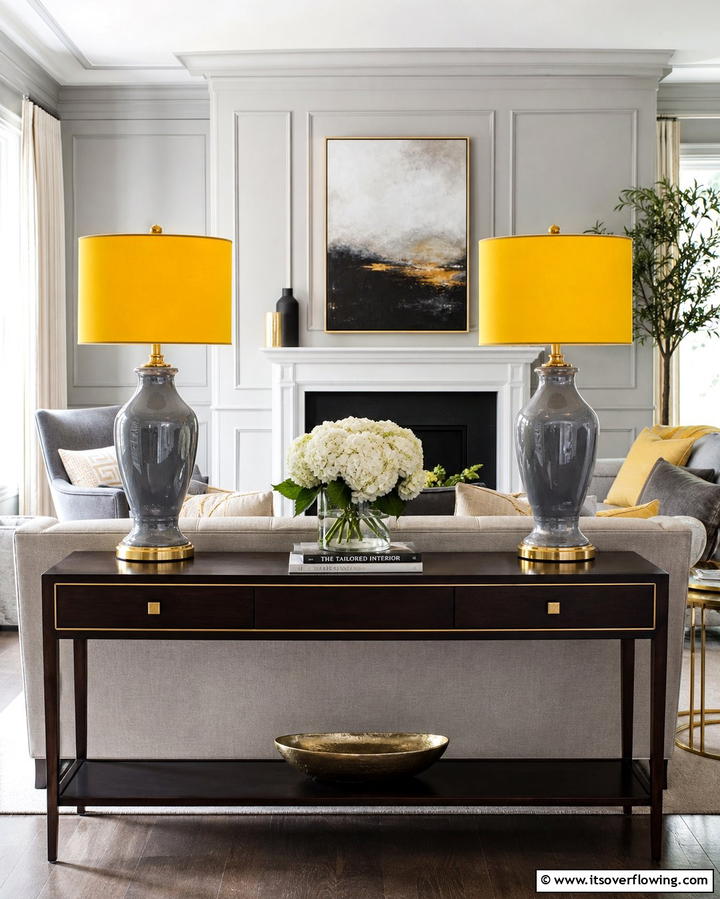 Yellow Lamps with Grey Bases - 25 Grey and Yellow Living Room Ideas