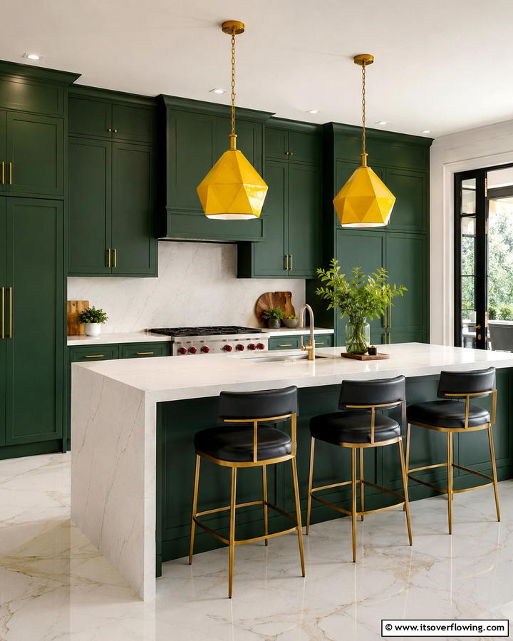 Yellow Lighting Fixtures with Green Cabinets - 25 Green and Yellow Kitchen Ideas for Freshness