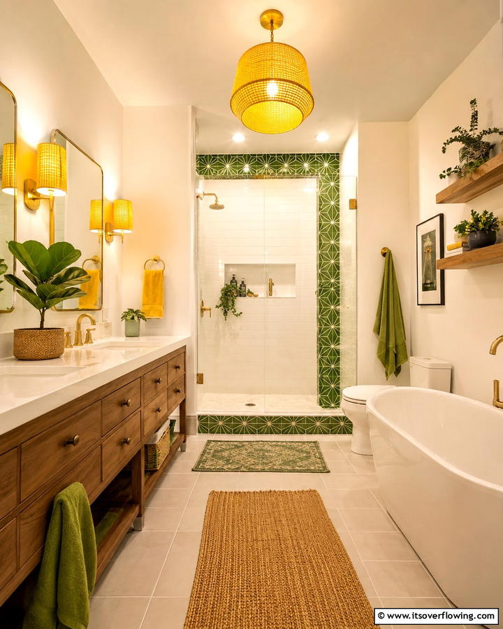 Yellow Lighting with Green Accents - 20 Yellow and Green Bathroom Ideas for a Fresh Look