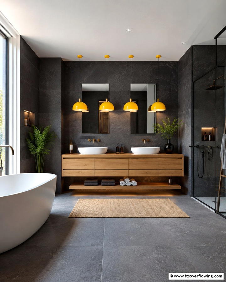 Yellow Pendant Lighting - 30 Cheerful Yellow Bathroom Decor Ideas for 2024