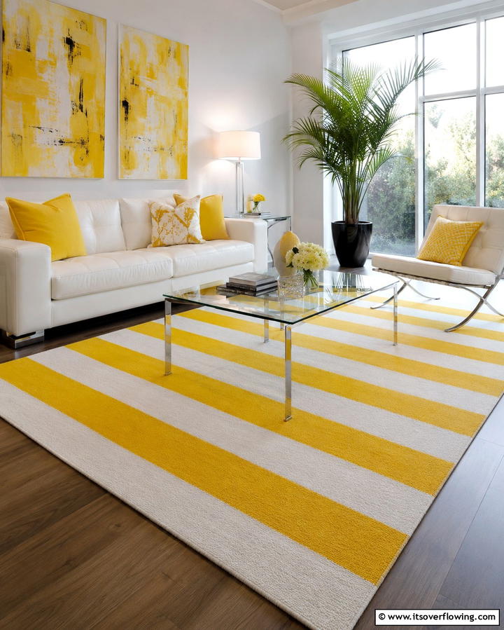 Yellow Stripes for Visual Interest - 25 Yellow Living Room Ideas to Brighten Your Home