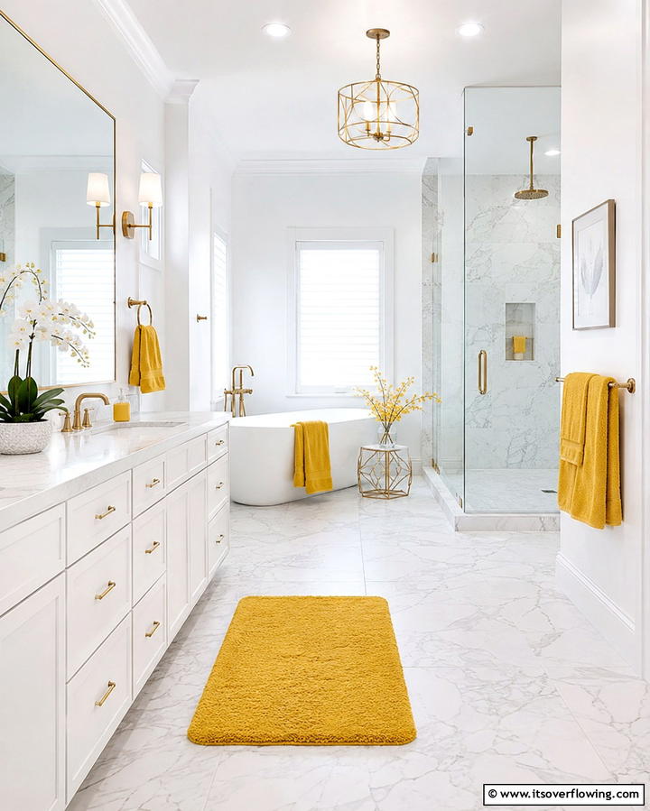 Yellow Towels and Accessories - 30 Cheerful Yellow Bathroom Decor Ideas for 2024