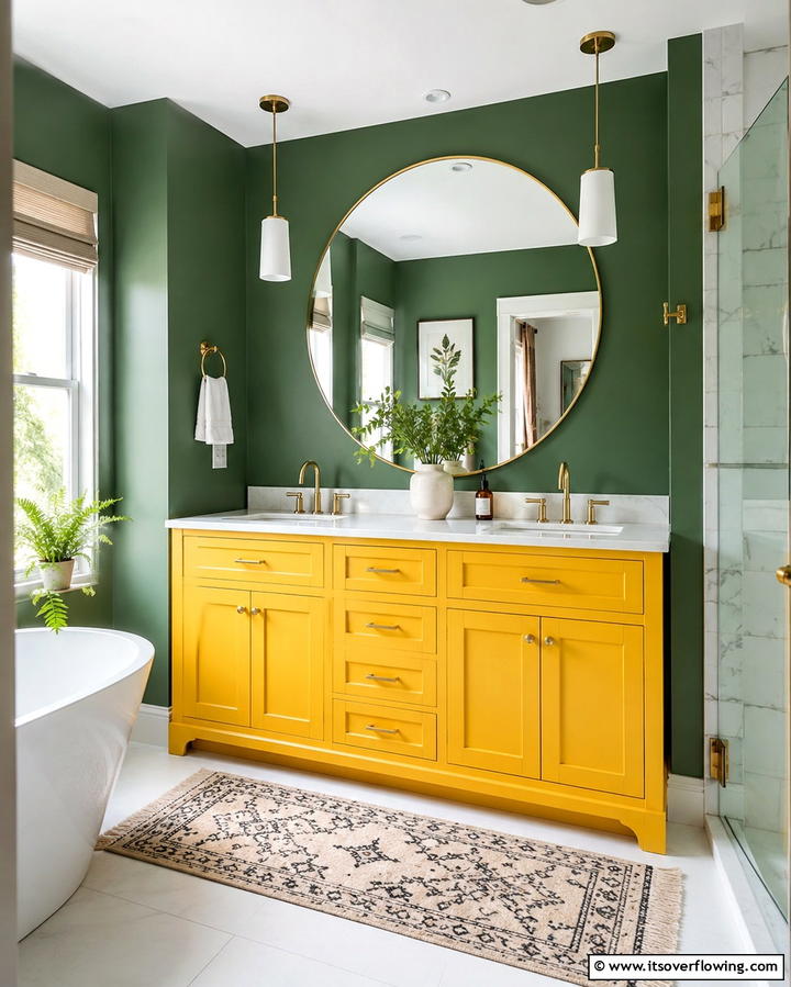 Yellow Vanity with Green Walls - 20 Yellow and Green Bathroom Ideas for a Fresh Look