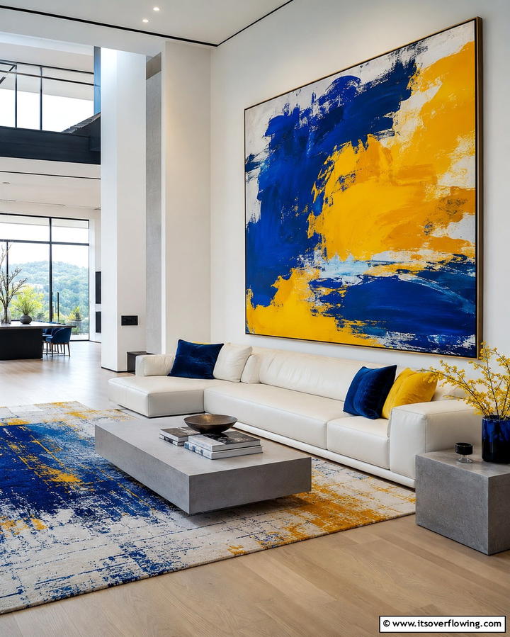 Yellow and Blue Abstract Art - 25 Yellow and Blue Living Room Ideas for a Fresh Look