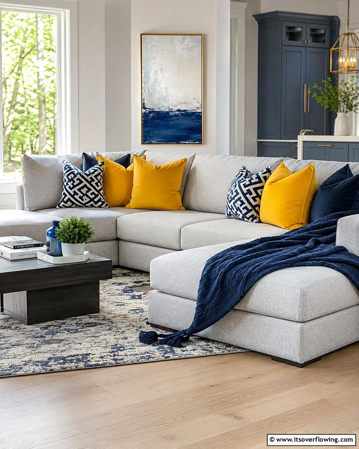 Yellow and Blue Accent Pillows - 25 Yellow and Blue Living Room Ideas for a Fresh Look