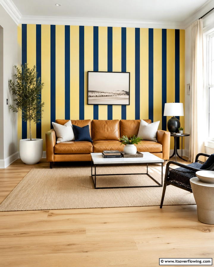 Yellow and Blue Striped Wallpaper - 25 Yellow and Blue Living Room Ideas for a Fresh Look