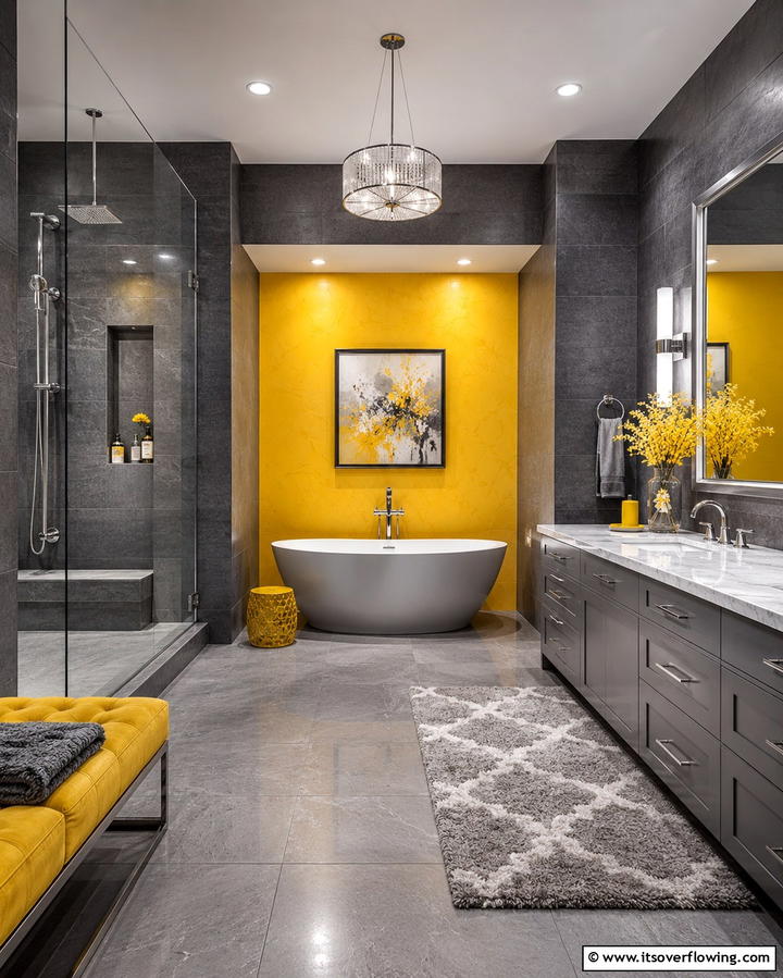Yellow and Gray Color Scheme - 30 Cheerful Yellow Bathroom Decor Ideas for 2024