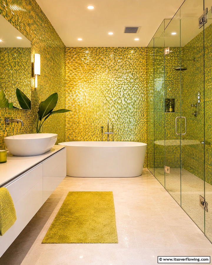 Yellow and Green Mosaic Tiles - 20 Yellow and Green Bathroom Ideas for a Fresh Look