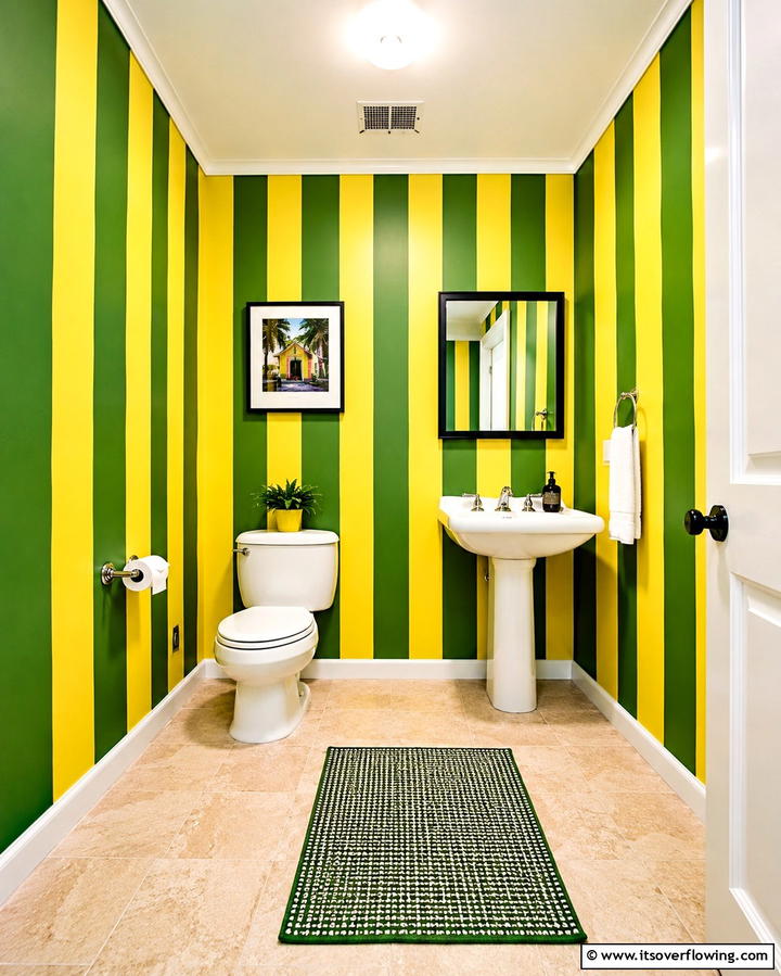 Yellow and Green Striped Walls - 20 Yellow and Green Bathroom Ideas for a Fresh Look