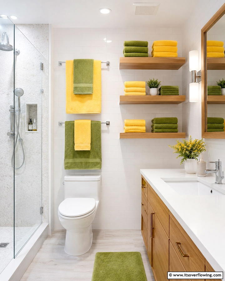 Yellow and Green Towels - 20 Yellow and Green Bathroom Ideas for a Fresh Look