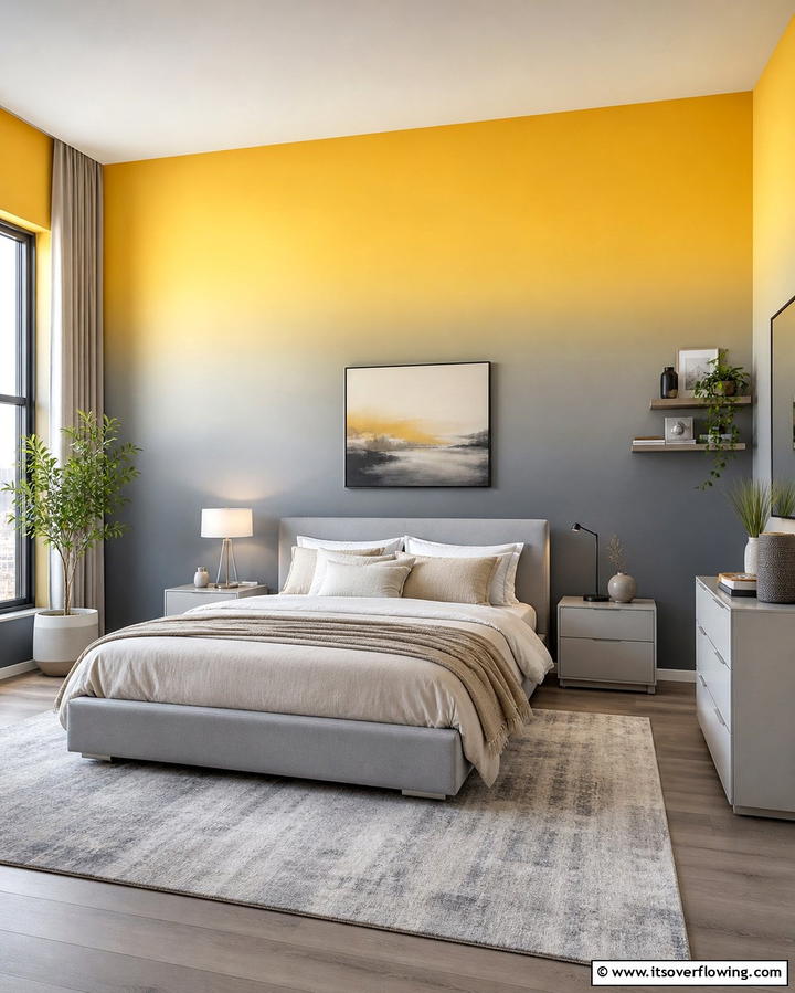 Yellow and Grey Ombre Walls - 25 Yellow and Grey Bedroom Ideas for a Chic Look