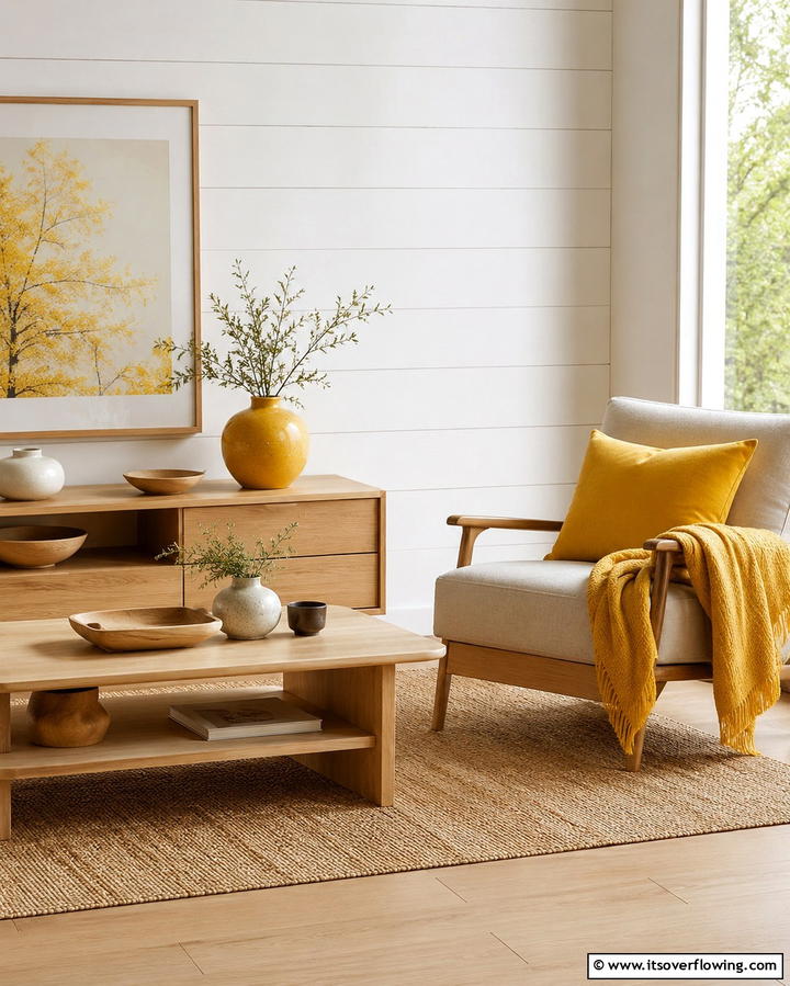 Yellow and Natural Wood Combinations - 25 Yellow Living Room Ideas to Brighten Your Home
