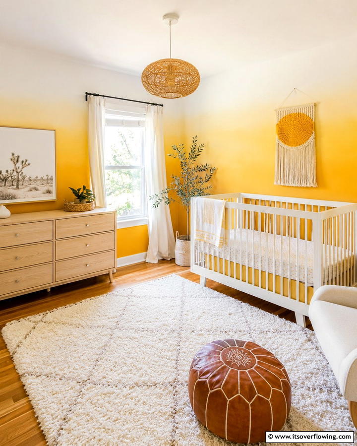 Yellow and White Striped Walls - 25 Yellow Nursery Ideas for a Cheerful Baby Room