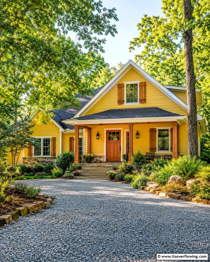 Yellow with Stone Accents - 25 Yellow Exterior Home Ideas for a Bright Look