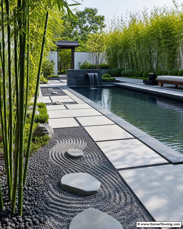 Zen Garden Accent - 30 Concrete Pavers Around Pool Ideas for Durable Style
