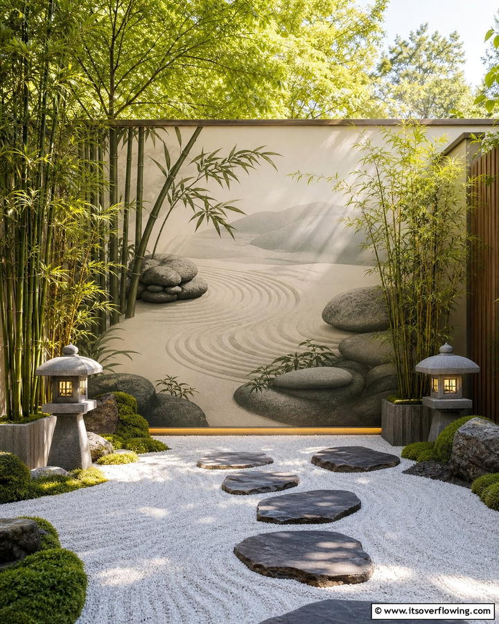 Zen Garden Harmony Mural - 21 Garden Mural Ideas to Transform Outdoor Walls Artistically