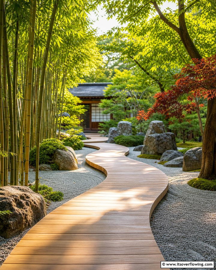 Zen Garden Pathway - 30 Wooden Walkway Ideas for Gardens and Outdoor Paths