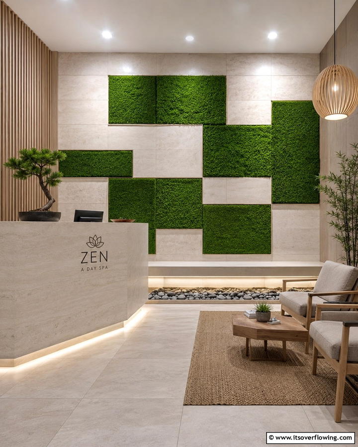Zen Inspired Grass Mosaic - 30 Artificial Grass Wall Design Ideas for Urban Oasis