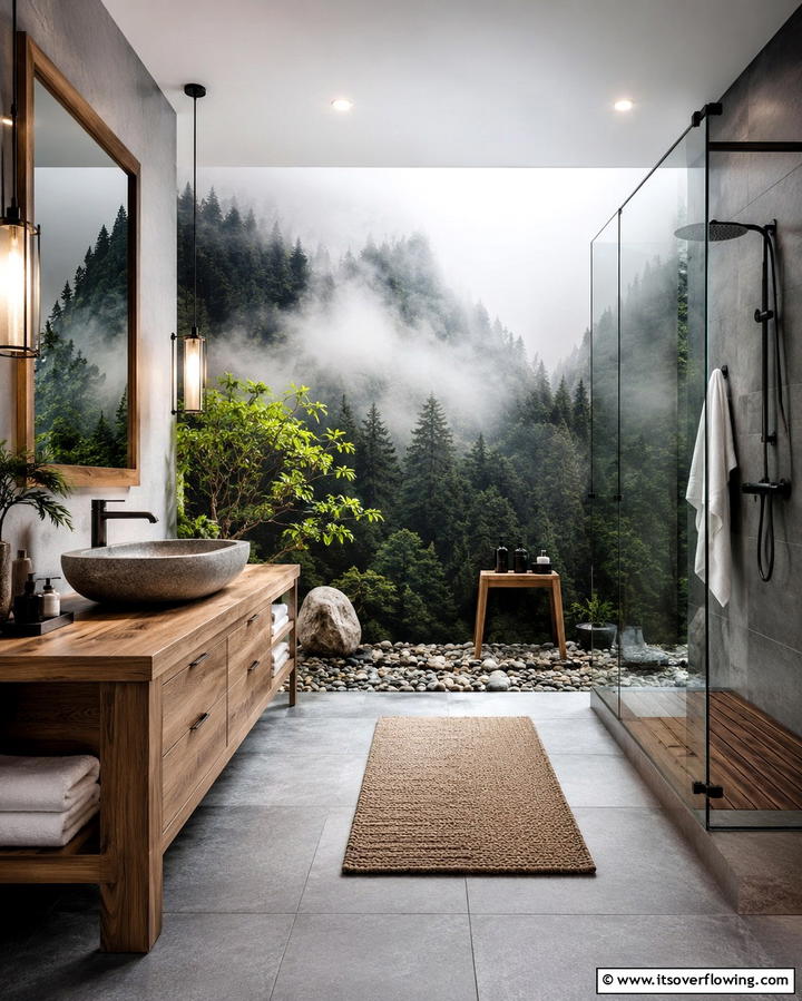Zen Inspired Nature Scene - 30 Bathroom Mural Ideas for Bold and Artistic Wall Designs