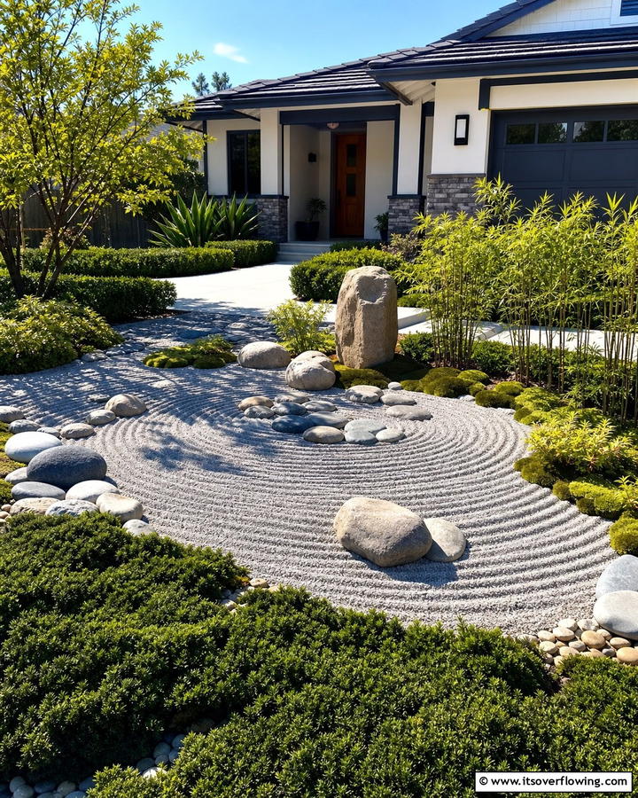 Zen Inspired Stone Arrangement - 21 Front Yard Landscaping Ideas With Rocks and Mulch