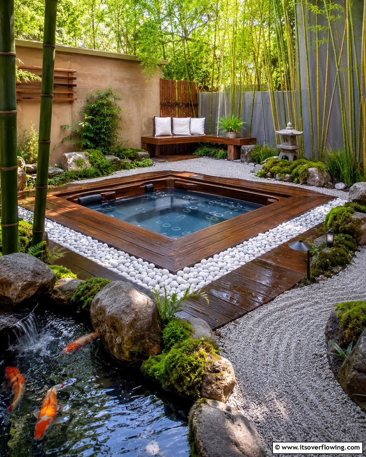 Zen Inspired Sunken Hot Tub - 20 Sunken Hot Tub Ideas for Relaxing Outdoor Spaces