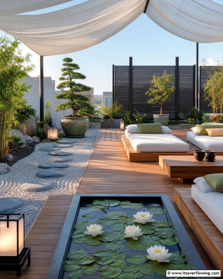 Zen Inspired Tranquil Terrace - 21 Rooftop Deck Layouts for Urban Outdoor Entertainment Areas