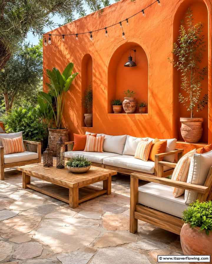 Zen Outdoor Patio - 20 Orange Accent Wall Ideas to Brighten Your Space