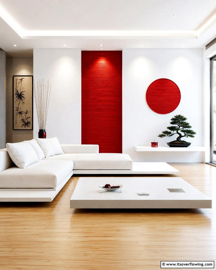 Zen Red Minimalism - 30 Red Living Room Ideas for Bold and Vibrant Spaces