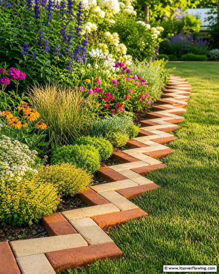 Zigzag Brick Edging - 20 Brick Edging Ideas- Define Your Garden Spaces