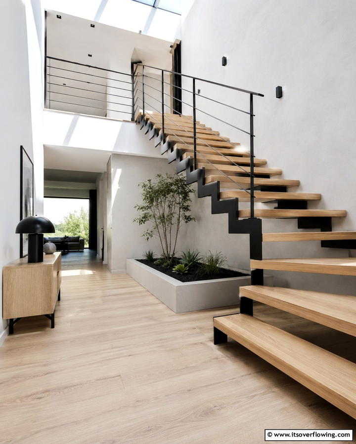 Zigzag Steel Stringer Design - 30 Open Staircase Ideas to Elevate Your Home Organization