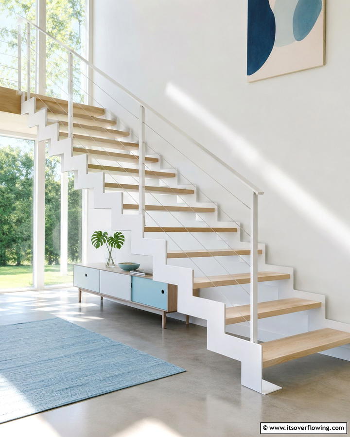 Zigzag Stringer Design - 30 Open Staircase Ideas to Elevate Your Home Organization