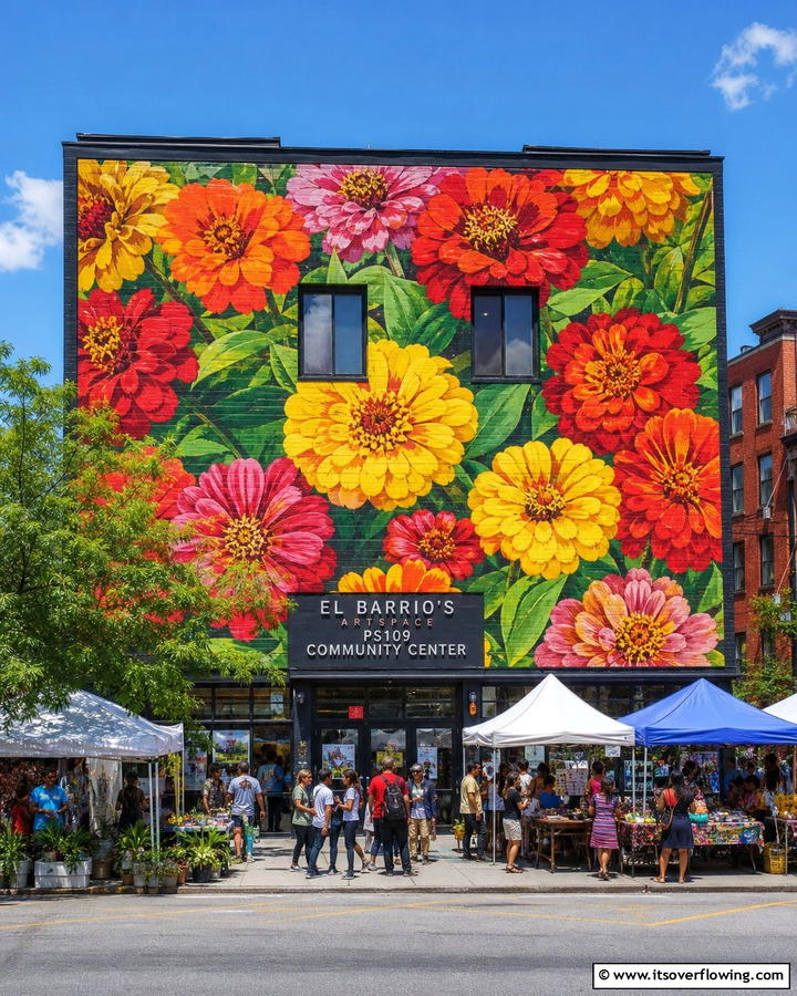 Zinnia Burst of Color - 20 Stunning Flower Murals on Buildings Around the World