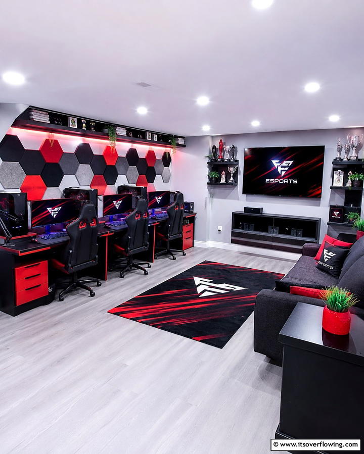 eSports Arena - 30 Fun Basement Game Room Ideas for Family Entertainment