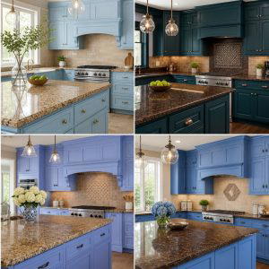 20 Blue Kitchen Cabinets With Brown Granite Countertops