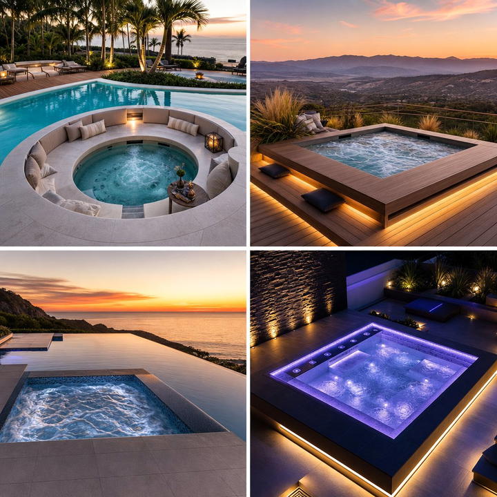 30 Rectangle Pool With Hot Tub Designs for Luxury Backyards