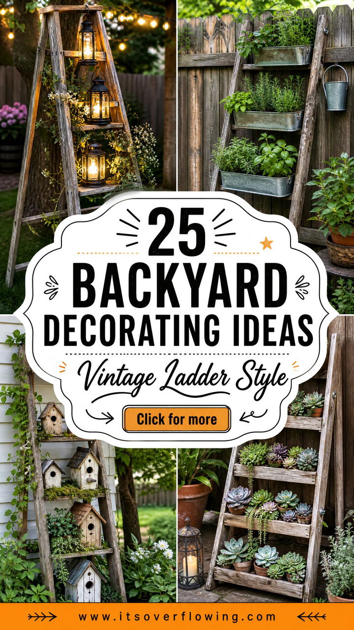 25 Backyard Decorating Ideas With Vintage Ladders - 25 Backyard Decorating Ideas With Vintage Ladders
